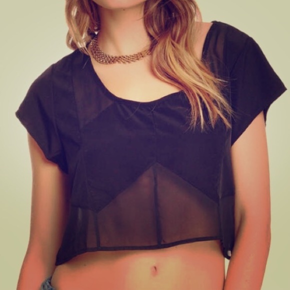 Nasty Gal Tops - Nasty Gal Black Crop Top Cap Sheer Loose Sz Small